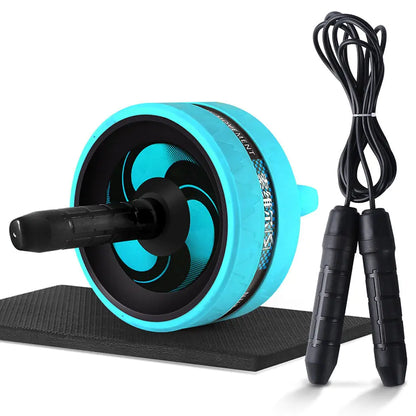 2-in-1 Ab Roller and Jump Rope Set with Mat - Noiseless Abdominal Wheel for Arm, Waist, Leg Exercises and Gym Fitness